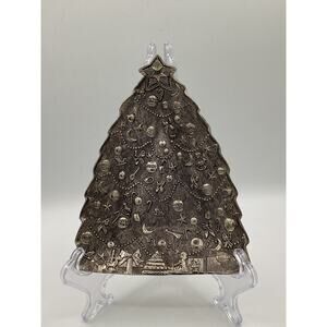 Vtg Christmas Tree Dish International Silver Company Etched Garland/Bows/Toys